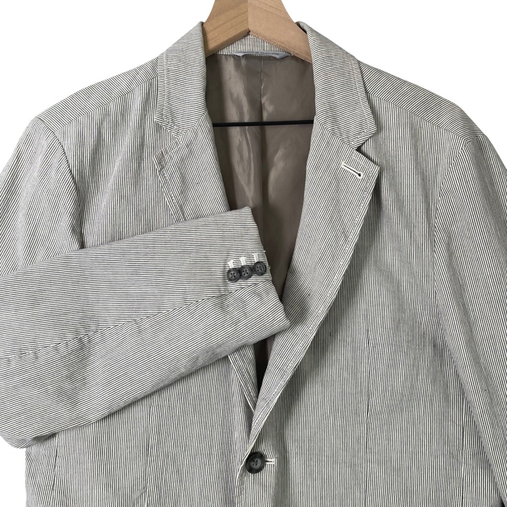 Gap Blazer Jacket Mens Small White Striped Cotton Linen Coastal Wedding Preppy
